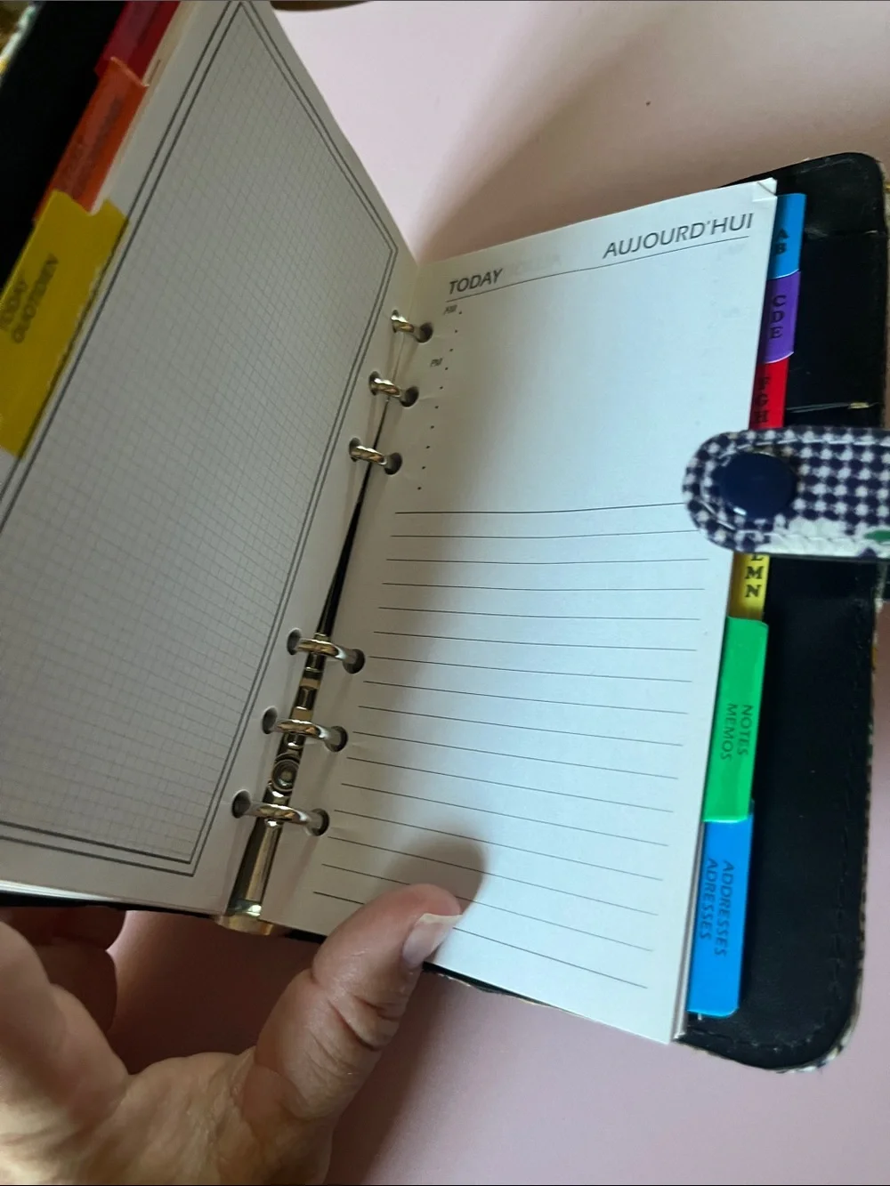 Daisy-Print Navy Gingham Personal Rings Planner Organizer